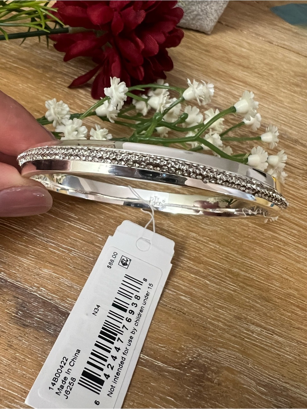 Ralph Lauren Silver-Tone Crystal Accent Bangle Bracelet